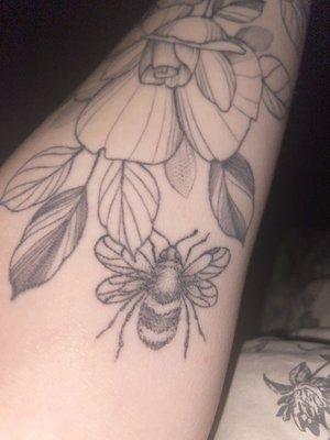 Bee tattoo #2 by Soap (flower tattoo not from here)