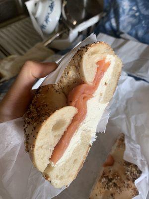 Salmon cream cheese bagel