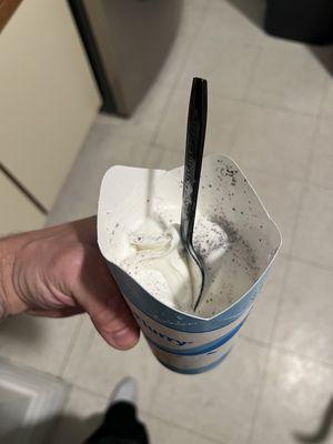 A OREO McFlurry that wasn't mixed. With the smallest dusting of Oreo on top. Nothing like the picture or product of the past