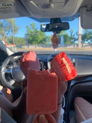 Horchata strawberry popsicles and strawberries and cream.