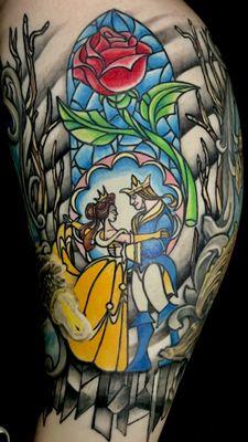 Beauty and the Beast Leg Sock Full Color Tattoo