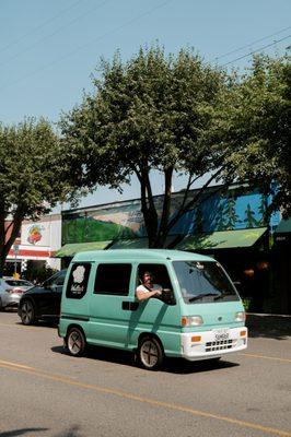 Co-owner Chris Tanghe in the delivery van!