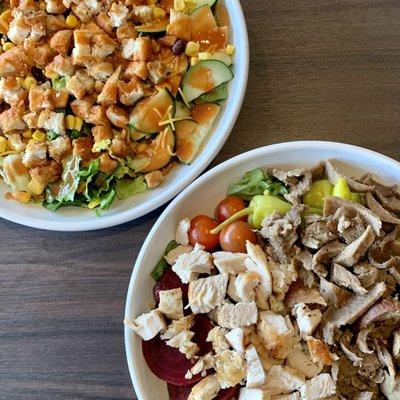 Southwestern Chicken Salad (left) Chicken & Gyro Greek Salad (right)