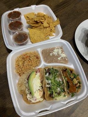 3 tacos with rice and beans