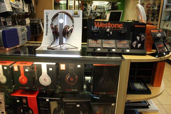 Full range of Westone, Beats, and Audio Technica on display, with almost all models available to try.