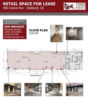 Ground Floor Retail For Lease:
 Floor Plan
 460 Grand Ave
 Oakland, CA