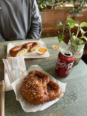 Spinach stuffed pretzel and regular salted