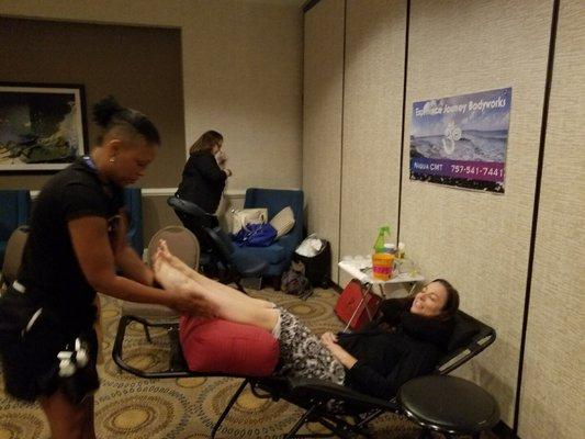 Corporate Chair Massage Event!! I offer chair massage and reflexology.