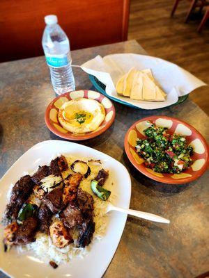 Platter with lamb, kaftan and chicken.