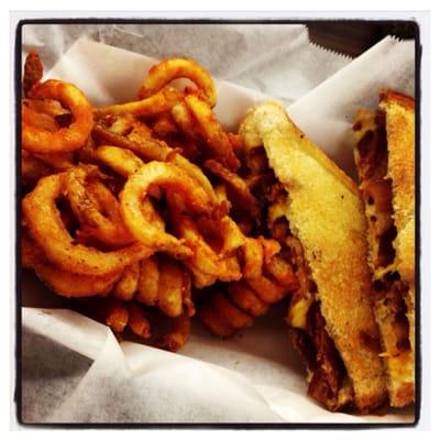 Grilled Cheese with bacon and curly fries! What a great lunch!!! :)