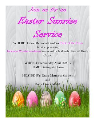 Easter Sunrise Service April 16th 2017