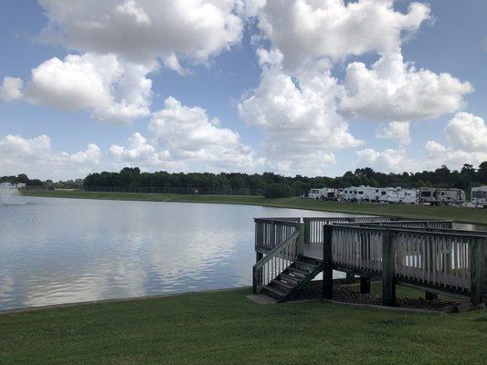 The fishing pier on the man made lake