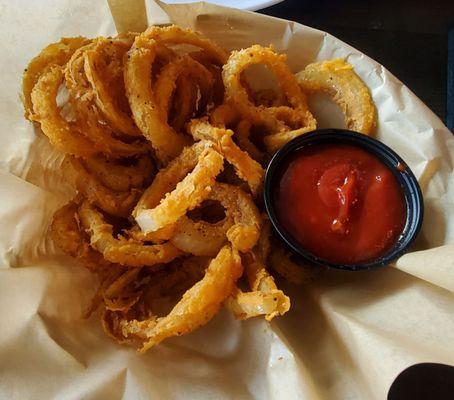 Onion rings are great. Lightly breaded