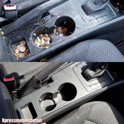 Center console before and after