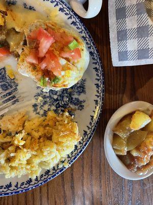 Biscuit Benny with Impossible Sausage, 5/5 cinnamon apples, 5/5 and grits (not in pic) 5/5 this mornings casserole was dried out at 7:30pm