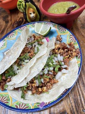 Chorizo and egg tacos