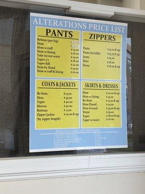 Alterations prices