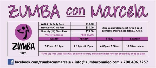 Zumba con Marcela, River Forest Location - Schedule and Pricing