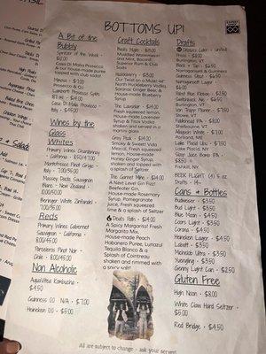 Drink menu