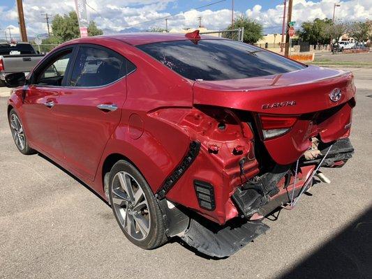 Rear end collision on third 2016 Hyundai Elantra.