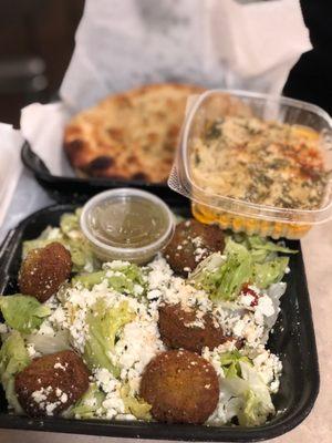 Falafel Salad and Side of Hummus and pita