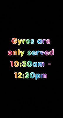 Gyros Order Hours