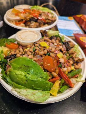 Smoked White BBQ & Lemon Pepper Ranch. Both w/ grilled chicken & baby bellas, avocado, BBQ sweet potato chips. $41.76 after tax & tip.