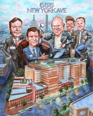 Other team members wanted to be included in this marker caricature commemorating the completion of a large development project.