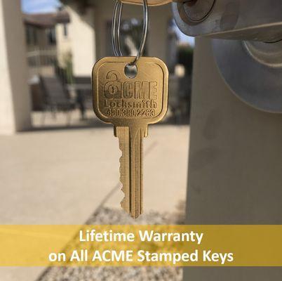 Lifetime Warranty on ACME Stamped Keys