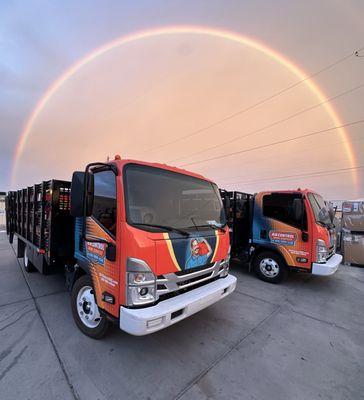 Install trucks with rainbow over top