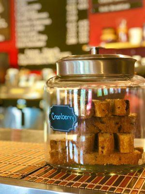 Iced Gingerbread Chai Tea Latte & Cranberry Biscotti.