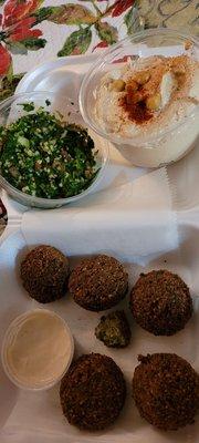 Falafel, tabbouleh, hummus, all devine