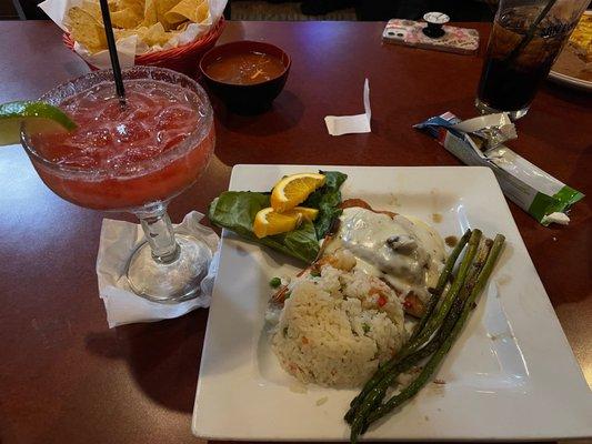 Stuffed Salmon & Strawberry margarita