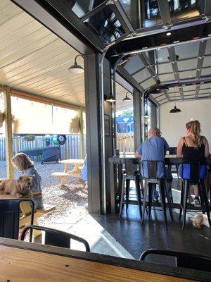 Garage doors from the bar to the play area