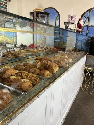 A presentation of Croissants and waffles.