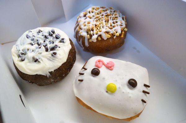 Yummy Donuts at 4355 Lovers Ln Dallas, TX  75225 Hello Kitty, Cookie Dough, and Candy Bar Donuts