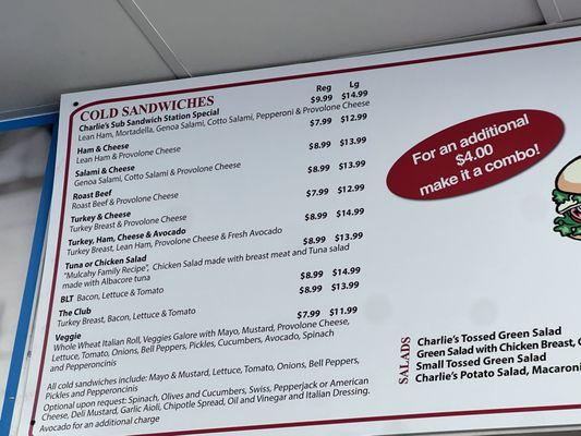 Updated Menu Prices for Feb 2024