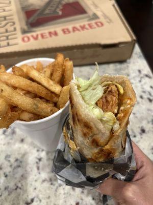 Masala fries and chicken zinger paratha roll