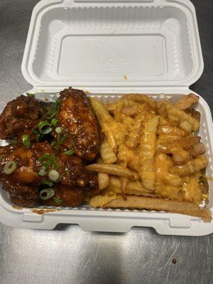 Honey Jerk Wings with Jerk Chicken Cheddar Cheese Fries Midnight Menu