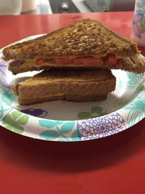 Grilled cheese with tomato.