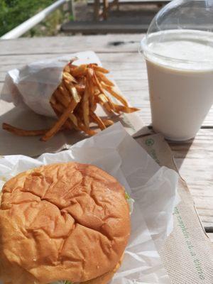 Green chile cheeseburger, salted caramel shake, fries