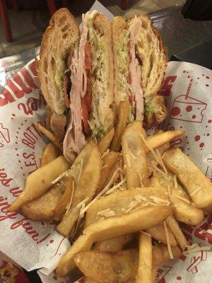 BLTA Croissant with garlic fries