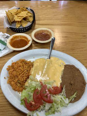 #16 cheese enchiladas with chile con queso sub