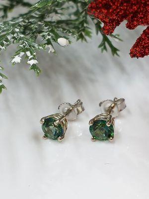 Forest green topaz earrings in 14k white gold.