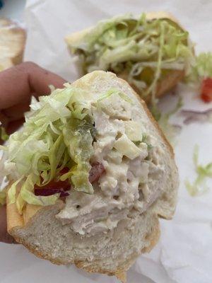 Chicken salad on a French roll