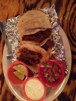 Street Style tacos with pork and Jalepeño Crema!