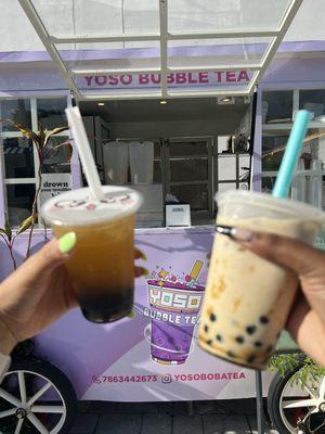 Lychee green tea and Brown sugar taro