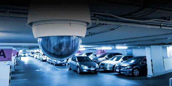 Surveillance camera in parking garage