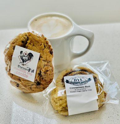 Long seeped coconut loose leaf Chai with extra hot steamed milk and stevia and bakery goodness.