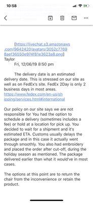 Correspondence with needforseat customer service